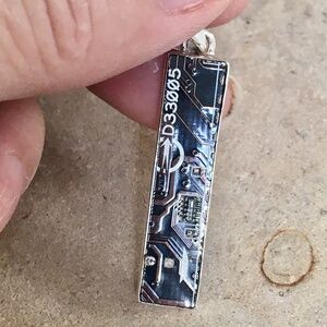 Circuitboard sterling silver pendant, NWT